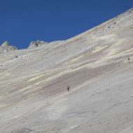 Climbers descending the slope above Camp Canada.
